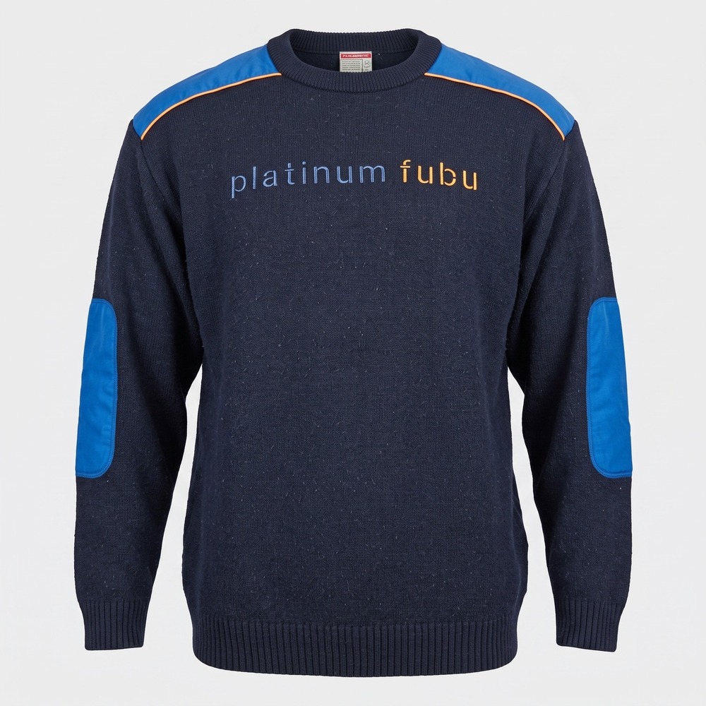 Platinum FUBU Mens 3X Black Sweater Crewneck Elbow Patch Streetwear